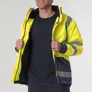 Veste de sécurité haute visibilité en toile, col montant, respirante, à capuche pour hommes, travail, construction - Product Image 3