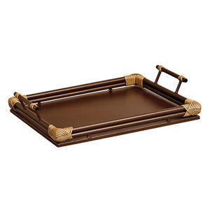 Creative Rectangular Dark Walnut <b>Wood</b> <b>Serving</b> <b>Tray</b> With Brass Metal Handles Modern Home Decorative Coffee Table Accent Platter - Product Image 3