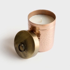 TQC Hammered Design Copper Finished Handmade Eco-Friendly Cylinder Candle Jar <b>Lid</b> Home Hotel Restaurants Wedding Christmas - Product Image 6