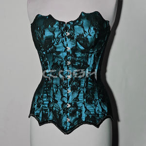 Corsé Overbust de Satén Teal con Encaje Floral Negro, Corsé de Entrenamiento de Cintura con Varillas de Acero - Proveedor - Product Image 5