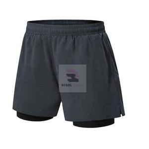 Pantalones cortos de entrenamiento de gimnasio personalizados 2025 para hombres, cierre de cintura elástica de doble capa, patrón sólido, estilo informal con decoración de encaje - Product Image 3