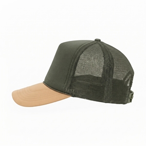 Gorra Trucker de Malla Verde Oliva con Visera Marrón, Impresión por Transferencia Térmica, Unisex, Casual, Transpirable, Impermeable, Ajustable, Venta al por Mayor - Product Image 2