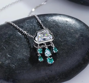 925 Stealing Sliver Moissanite Diamond Cloud Cut Raindrop Pendant - Product Image 1