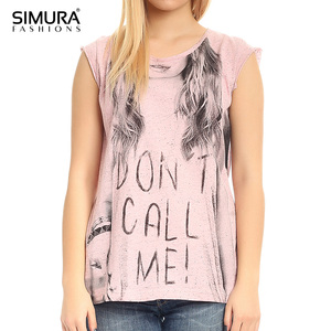 Camiseta sin Mangas con Cuello Redondo para Mujer, Marca SIMURA, de Algodón, con Estampado Digital de Letras, Estilo Casual, Largo Regular - Product Image 5