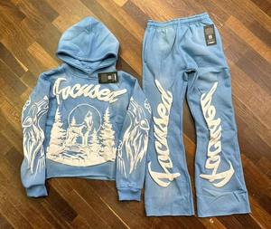 Chándales de varios colores Vintage con estampado de soplo de calidad superior para hombre, Conjunto de sudadera con capucha y pantalones acampanados personalizados para hombre - Product Image 5