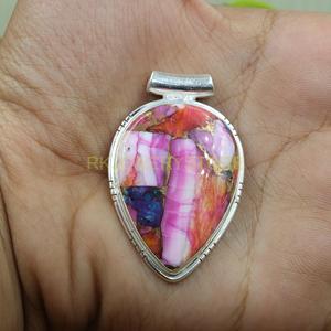 Collar con Colgante de Piedra Preciosa de Turquesa Espinosa Azul, Rosa y Naranja de Primera Calidad Natural, Colgante de Plata de Ley 925, Joyería de Regalo - Product Image 6