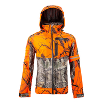 Veste de chasse silencieuse pour hommes en toile softshell camouflage, imperméable, doublée polaire, à capuche, style safari, pour la randonnée en extérieur