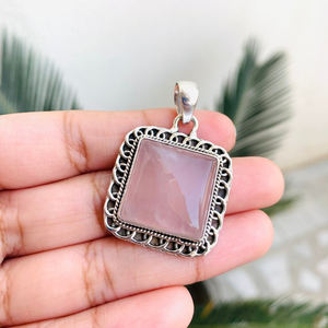 Recién llegado, colgante de cuarzo rosa Natural, collar de plata de ley 925, colgante de plata, regalo de mujer para su joyería de plata hecha a mano - Product Image 5