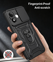 Pour Xiaomi Poco F9 Ultra/17T Pro/Redmi Note 17 Pro Max/17C/K100Pro – Coque de téléphone antichoc avec fenêtre coulissante et anneau magnétique pour support de voiture