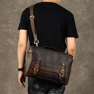 Premium Quality Genuine Leather Soft Bag Unisex Luxury Casual Portable Lightweight <b>Laptop</b> Crossbody Shoulder Office Business - Product Image 2