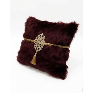 AZIZA FASHION DREAM Luxury Faux Fur <b>Quilted</b> Decorative Cushion 18x18 Floral Leaf Print Envelope Closure Removable Washable Soft - Product Image 1