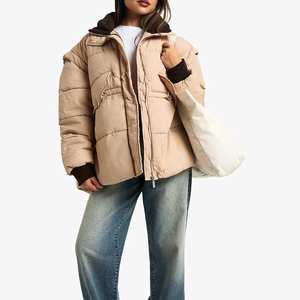 Femmes à capuche rembourré chaud hiver fermeture éclair bouffant manteau veste Logo personnalisé décontracté coupe-vent gonflé vestes femmes doudoune Outwear - Product Image 3