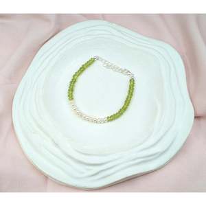 Gold-Plated Peridot & Freshwater Pearl Bracelet with Ball-Shaped Diamonds Trendy Religious <b>Charm</b> <b>Bangles</b> for Parties and Gifts - Product Image 2