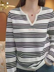 เสื้อสเวตเตอร์คอกลมแขนยาวสำหรับผู้หญิงเสื้อสเวตเตอร์ถักผ้าบางๆระบายอากาศได้ดี - Product Image 6