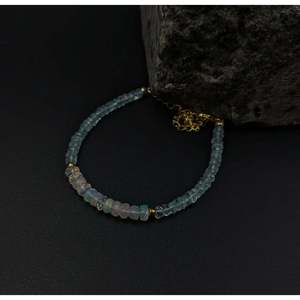 Aquamarine & <b>Opal</b> Beaded <b>Bracelet</b> with Agate & Diamond Elegant Bangles - Product Image 3