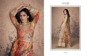 Magnifique robe Anarkali en coton et soie longueur au sol avec imprimé floral fantaisie multicolore qualité supérieure tenue de fête coupe ample - Product Image 3