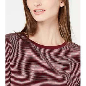 Chemise décontractée rayée à manches 3/4 pour femme Maison Jules, en tissu tricoté respirant satin/soie, brodée, couleur vin (Taille M) XL - Product Image 2