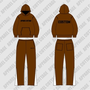 Vente en gros 1000% coton French Terry deux pièces ensembles pour hommes avec logo de broderie personnalisé pantalon évasé et ensemble à capuche costume imprimé pour hommes - Product Image 6