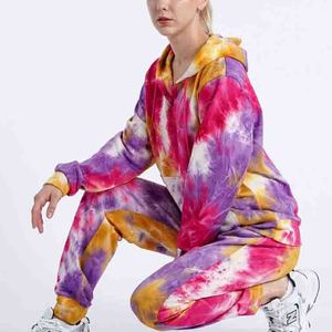 Sudadera con capucha y pantalones deportivos con logotipo personalizado Conjunto de chándal para mujer 2 Conjunto de dos piezas Chándales con tinte de corbata - Product Image 4