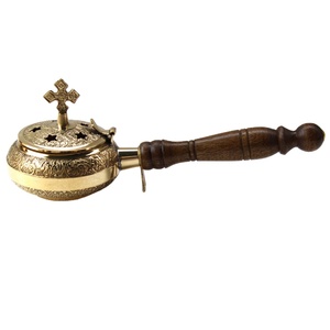 Brûleur d'encens en laiton industriel à manche en bois de qualité créative Brûleur d'encens en laiton doré en gros Brûleur d'encens antique en laiton - Product Image 2