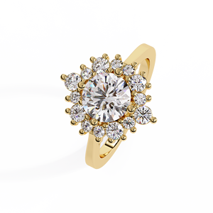 Bagues de fiançailles rondes en or jaune 14K 18K avec diamants de laboratoire certifiés IGI, bagues de mariage en grappe, bijoux en gros - Product Image 3