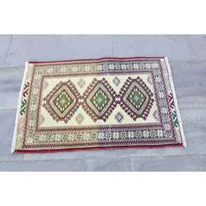 Petit tapis turc, tapis vintage 2x2,8 pieds, tapis en laine verte - Product Image 4