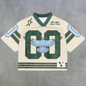 Venta al por mayor de fútbol americano de diseño personalizado Retro Mesh Jersey totalmente sublimación impresa Cultivo de gran tamaño transpirable Anti-UV 100% - Product Image 4