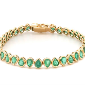 Pulsera de piedras preciosas superventas, conjunto de bisel de piedras preciosas de Esmeralda Natural de corte Pera de lujo de plata, pulsera al revés de piedra de nacimiento hecha a mano - Product Image 1