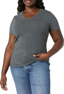 Prix d'usine direct T-shirt pour femmes Couleur unie Col en V Couleur unie T-shirt à manches courtes Vente en gros pour femmes - Product Image 5