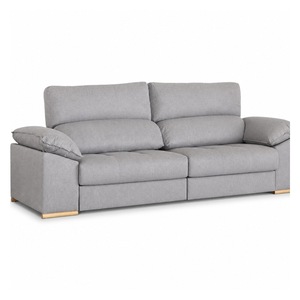 Sofá de Tela Moderno y Minimalista en Gris Claro con Patas de Madera, Tres Plazas, Respaldo Acolchado, Forma Semicircular para Sala de Estar - Product Image 4