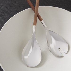 Traditional Design Silver Stainless Steel Silverware <b>Salad</b> <b>Server</b> With Wooden Handle ForHome kitchens and dining - Product Image 1