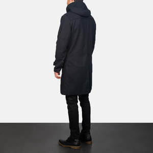 Manteau d'hiver pour homme en laine 100% imperméable, coupe slim, à capuche, doublure matelassée, boutons à pression, fermeture éclair - Noir Drake Duffle - Product Image 4