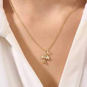 Collar con Colgante de Hongo Minimalista en Plata de Ley 925 con Baño de Oro Vermeil, Hecho a Mano, con Circonitas Cúbicas, Joyería de Recuerdo, Regalo Unisex - Product Image 3