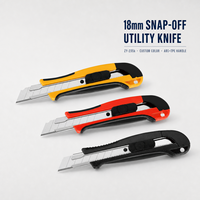 Couteau utilitaire à lame détachable de 18 mm ZY-235k, lame en acier inoxydable, poignée ABS+TPE, couleur personnalisée, coupe-boîte robuste pour travaux industriels et bricolage