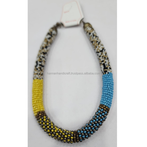 Collier et boucles d'oreilles faits main en résine vintage, perles de rocaille, long collier de perles pour femme, bijoux de mode - Product Image 3