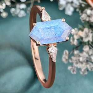 Piedra labradorita Sólida Plata de Ley 925 18K Chapado en oro Mujeres Compromiso Boda Día de Navidad Anillo de regalo Joyería fina - Product Image 3