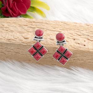 ต่างหูเม็ดเดี่ยวสีเงินสเตอร์ลิง925ทำด้วยมือเครื่องประดับปะการังธรรมชาติสินค้าของขวัญสีแดงสำหรับเธอ - Product Image 1