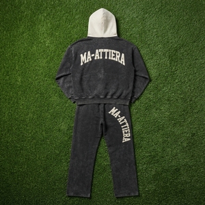 Ensemble de survêtement streetwear pour homme, deux pièces, comprenant un sweat à capuche zippé noir délavé surdimensionné et un pantalon de survêtement ample - Product Image 6