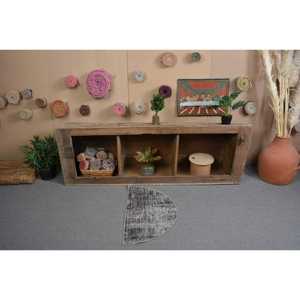 Alfombra Turca Vintage, Redonda de 2,5x1,5 pies, Alfombra de Camuflaje Gris y Negra - Product Image 3