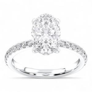 3.00 Carat F-G/VS Lab Grown Oval & Round Cut Diamond Engagement <b>Ring</b> Prong <b>Set</b> in Platinum <b>for</b> <b>Women</b> - Product Image 2