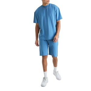 High Quality Custom Design Factory Price Casual Wear Top Selling Short Sleeve Plain High Neck Rib Design Men's <b>Twinset</b> - Product Image 2