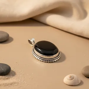 Colgante Ovalado de Ónice Negro en Plata 925 Hecho a Mano con Acabado en Oro Rosa, Joyería de Piedras Preciosas de Estilo Religioso para Mujer, Dijes de Platino - Product Image 1