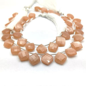 Peach <b>Moonstone</b> Faceted Gemstone Beaded Strand Cushion Shape 8 Inch Long Loose Beads for Making Jewelry Accessories - Product Image 2