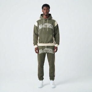 Conjunto de Sudadera con Capucha y Pantalones Deportivos Color Verde Oliva para Hombre, Personalizado, de Algodón y Felpa, Ropa Deportiva Urbana, Venta al Por Mayor OEM - Product Image 1