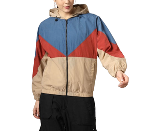 Chaqueta Cortavientos con Capucha, Diseño Patchwork, Transpirable, Informal para Mujer, con Logotipo, Bloques de Color, Impermeable - Product Image 5