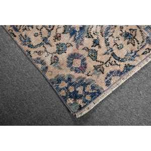 Alfombra Turca Vintage, Alfombra de 1.7x8.2 pies, Alfombra de Lana Abstracta Azul Marrón - Product Image 5