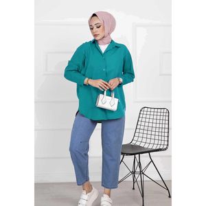 เสื้อฮิญาบสีเขียวขุ่นใส่สบายพอดีตัวเสื้อสุภาพ - Product Image 2
