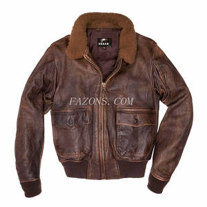 Blouson aviateur G-1 vintage pour homme, col en fourrure de mouton, blouson bomber rétro en cuir véritable vieilli, vente en gros - Product Image 4