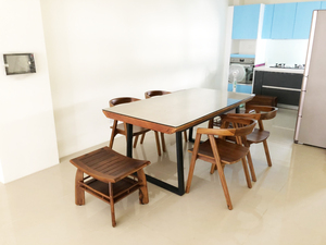 เก้าอี้รับประทานอาหารไม้สักกึ่งวงกลมสไตล์นอร์ดิกที่หรูหราสำหรับห้องรับประทานอาหารห้องนั่งเล่นชุดเฟอร์นิเจอร์กลางแจ้งห้องนั่งเล่นกลางแจ้ง - Product Image 3