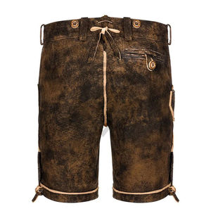 <b>Men's</b> Bavarian Oktoberfest Lederhosen 100% Genuine Swede <b>Brown</b> Leather Embroidered <b>Shorts</b> Fashionable Solid Canvas Trousers - Product Image 2